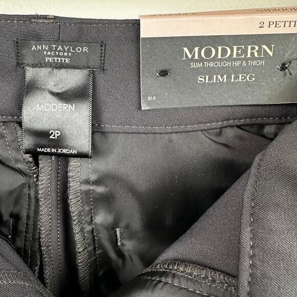 NEW Ann Taylor Trouser Pants Modern Slim Leg Dark Gray 2P Petite Office Classic - Picture 7 of 9